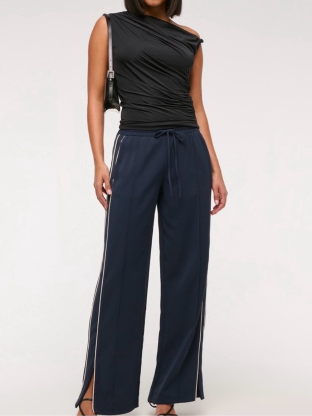 Abercrombie & Fitch Navy Wide-Leg Track Pants with Side Stripes